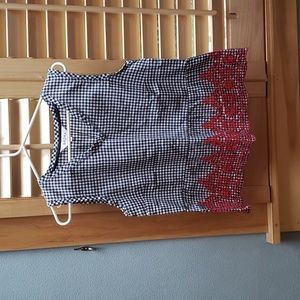 Brora peplum gingham tank with red eyelet detail around bottom UK size 10
